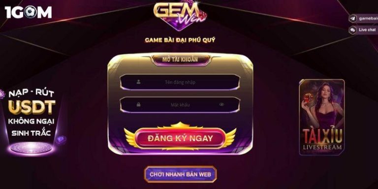 Cách vào cổng game bài Gemwin sử dụng link 1Gom - 1Gom.vip